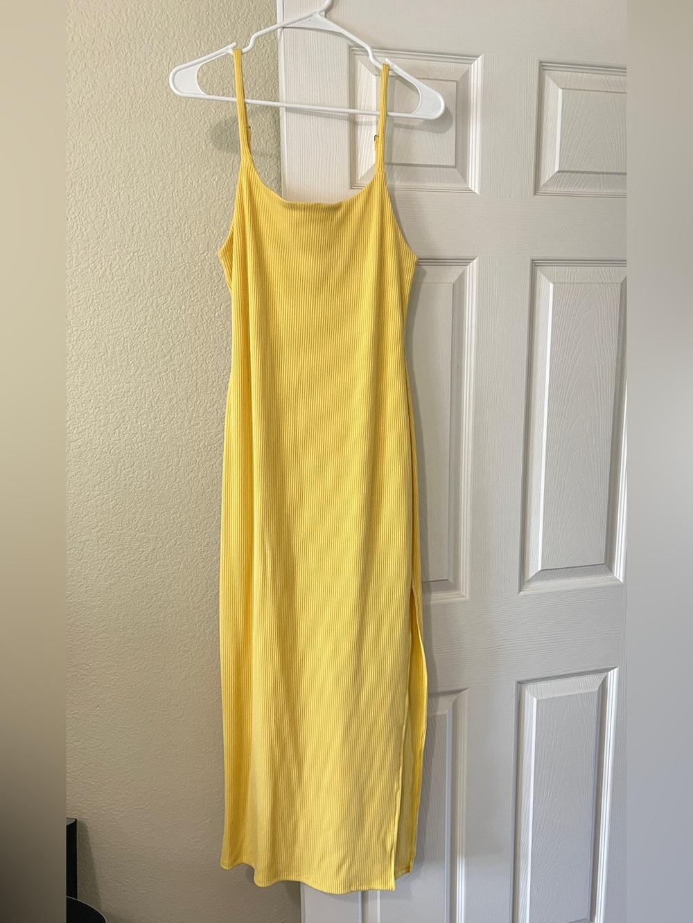 VICI Yellow Ribbed Maxi Slip Dress with Side Slit